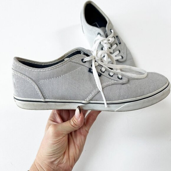 Vans Original Blue and White Stripped Boat Sneakers - Picture 1 of 11